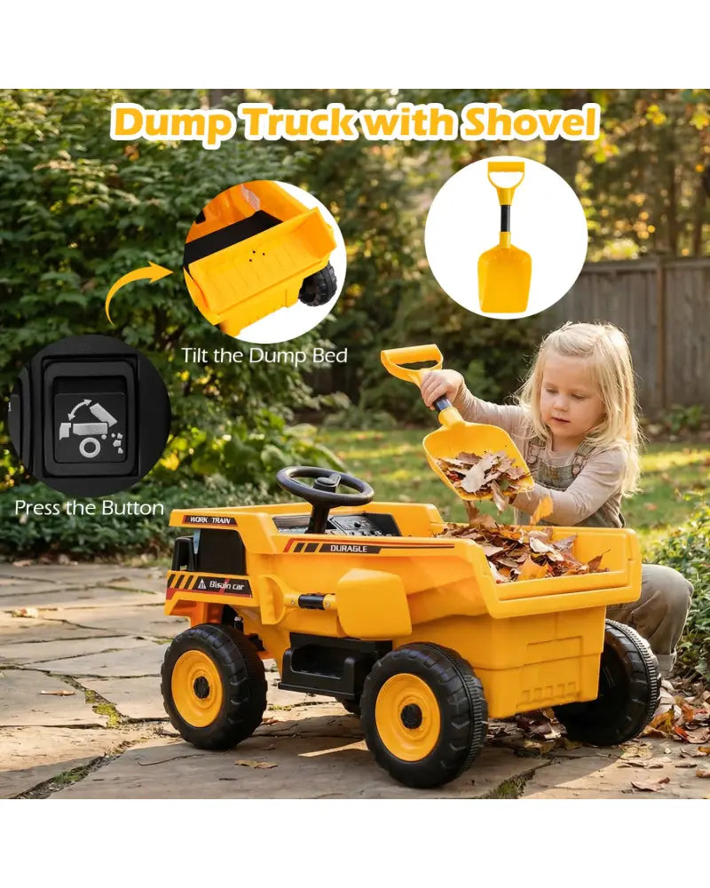 24V Construction Electric Vehicle with Dump Bed and Remote Control for Aged 3-8-Yellow - Yellow - Powered Ride On Toys