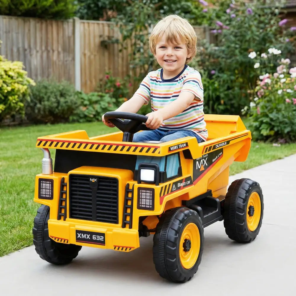 24V Construction Electric Vehicle with Dump Bed and Remote Control for Aged 3-8-Yellow - Yellow - Powered Ride On Toys