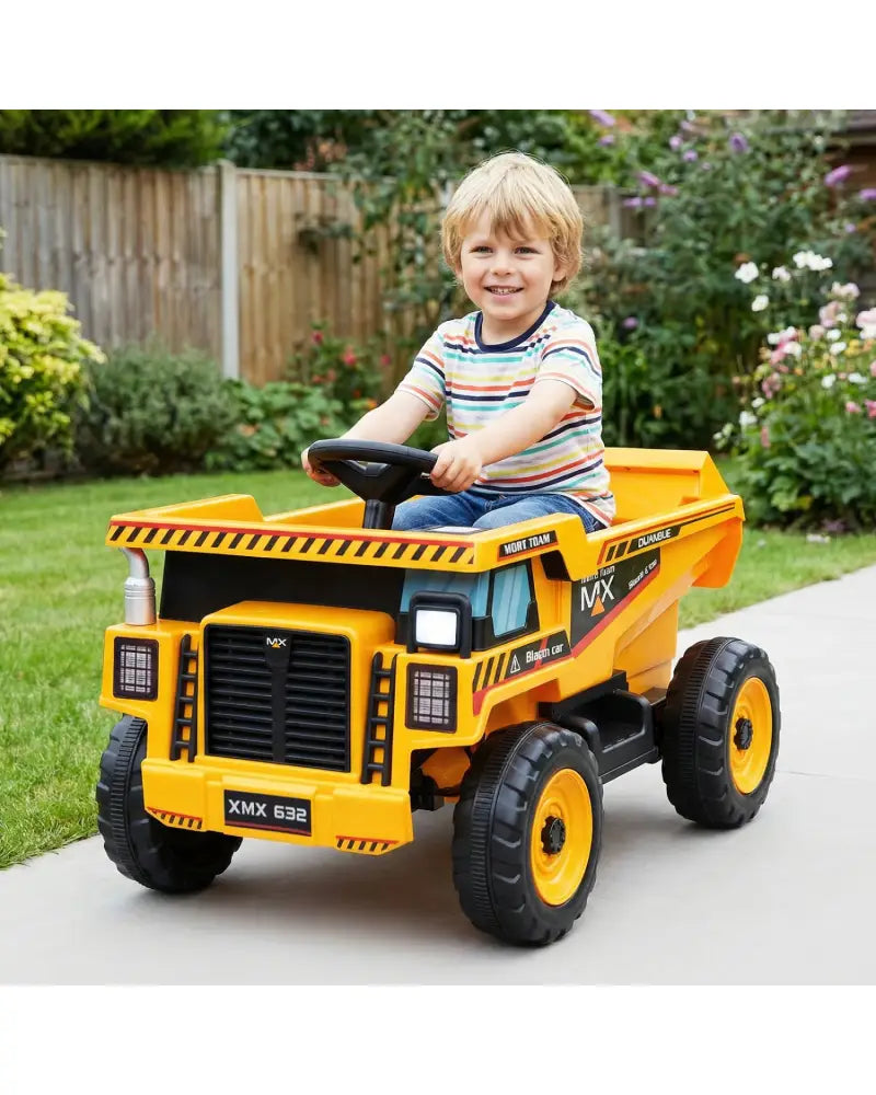 24V Construction Electric Vehicle with Dump Bed and Remote Control for Aged 3-8-Yellow - Yellow - Powered Ride On Toys
