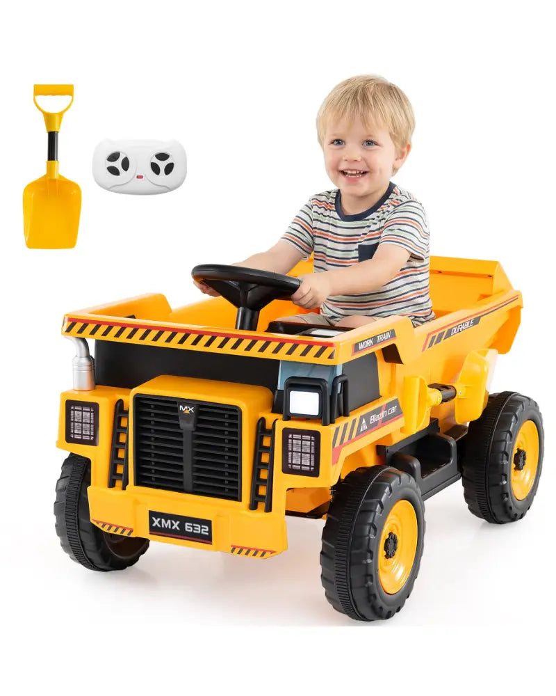24V Construction Electric Vehicle with Dump Bed and Remote Control for Aged 3-8-Yellow - Yellow - Powered Ride On Toys