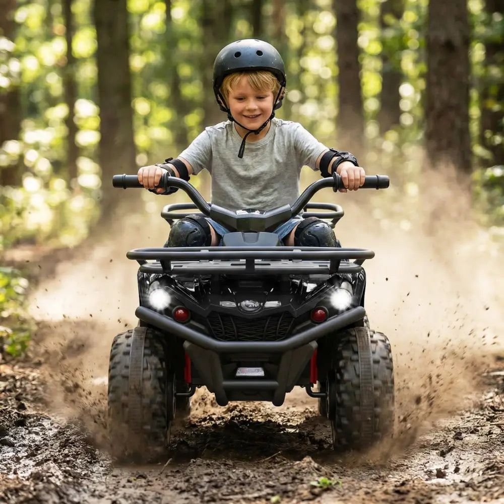 24V Electric Ride On Quad with LED Headlights-Black - Black - Powered Ride On Toys