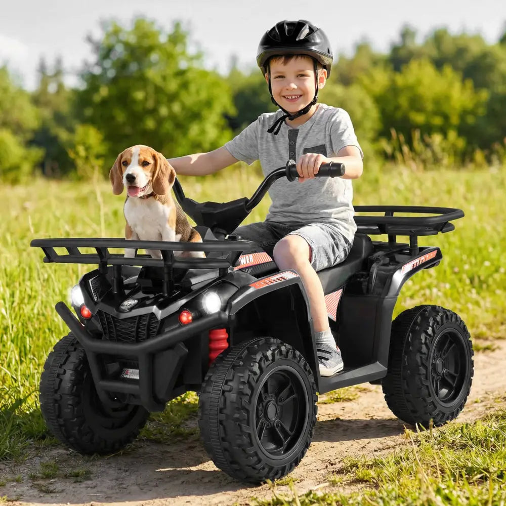 24V Electric Ride On Quad with LED Headlights-Black - Black - Powered Ride On Toys