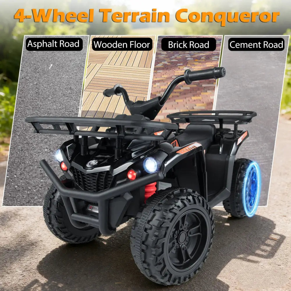 24V Electric Ride On Quad with LED Headlights-Black - Black - Powered Ride On Toys