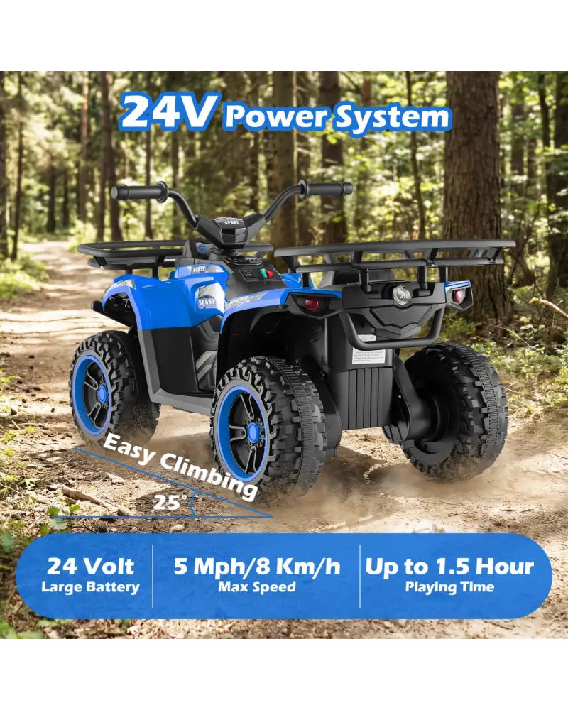 24V Electric Ride On Quad with LED Headlights-Blue - Blue - Powered Ride On Toys