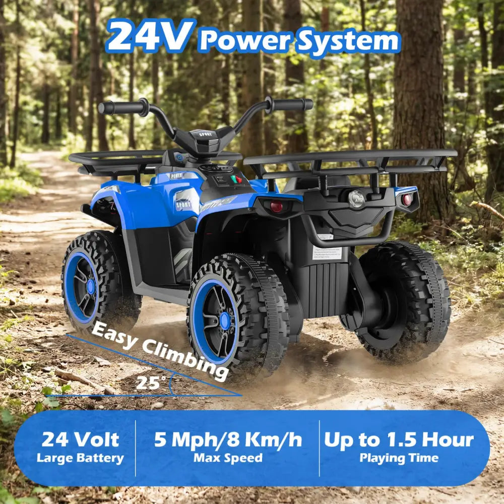 24V Electric Ride On Quad with LED Headlights-Blue - Blue - Powered Ride On Toys