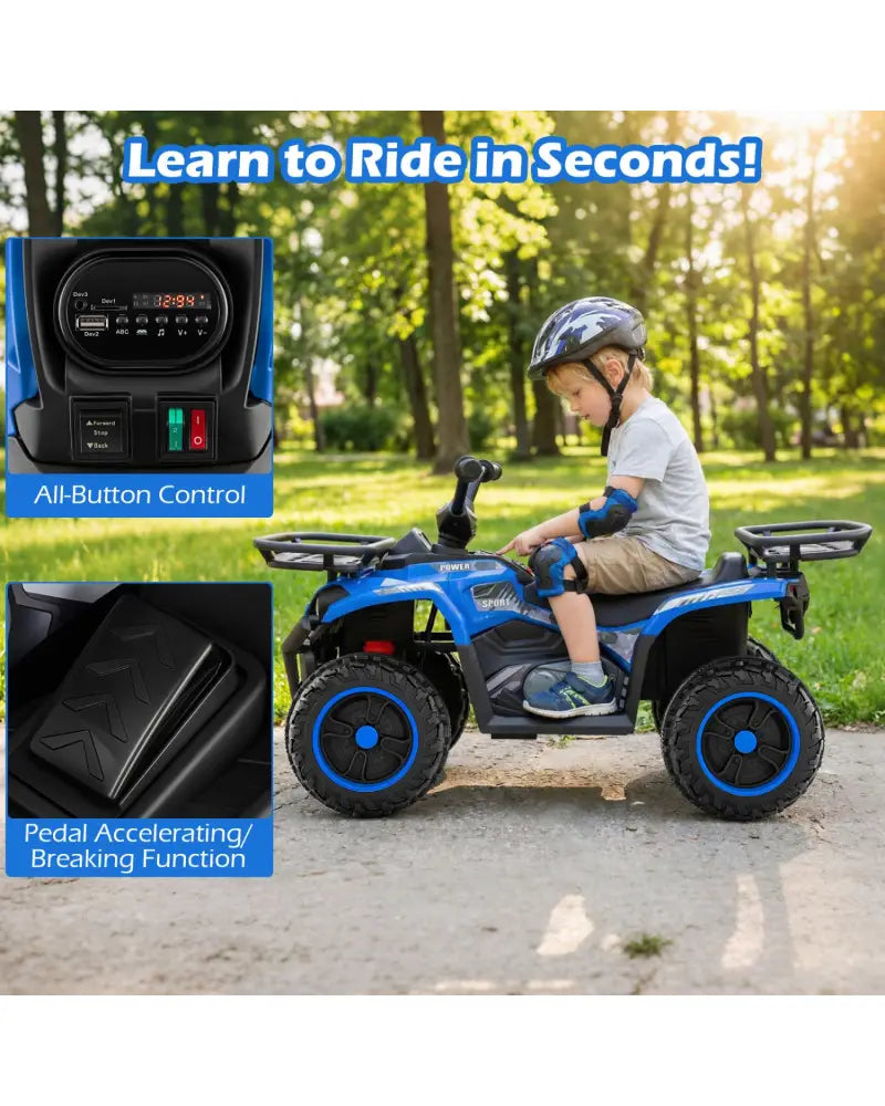 24V Electric Ride On Quad with LED Headlights-Blue - Blue - Powered Ride On Toys