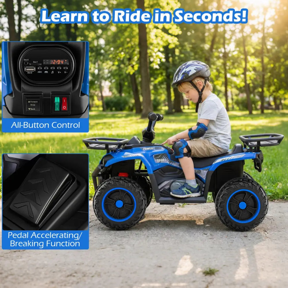 24V Electric Ride On Quad with LED Headlights-Blue - Blue - Powered Ride On Toys