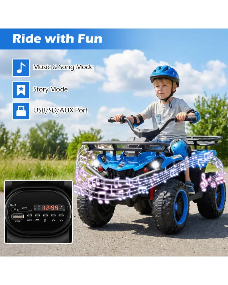 24V Electric Ride On Quad with LED Headlights-Blue - Blue - Powered Ride On Toys