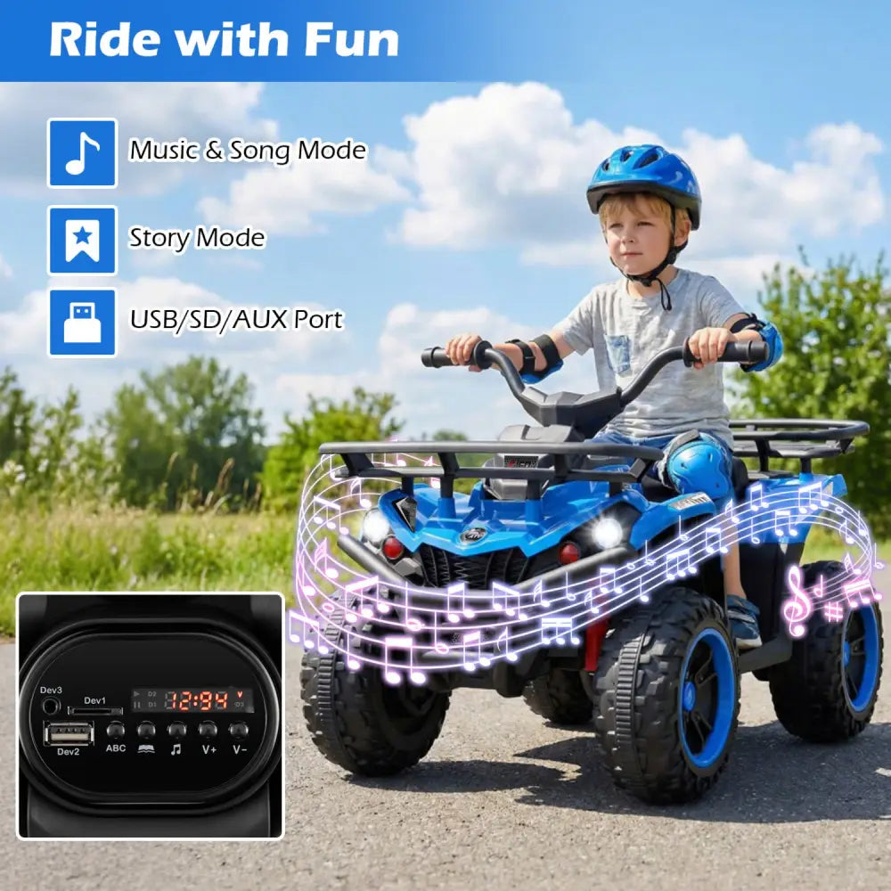 24V Electric Ride On Quad with LED Headlights-Blue - Blue - Powered Ride On Toys