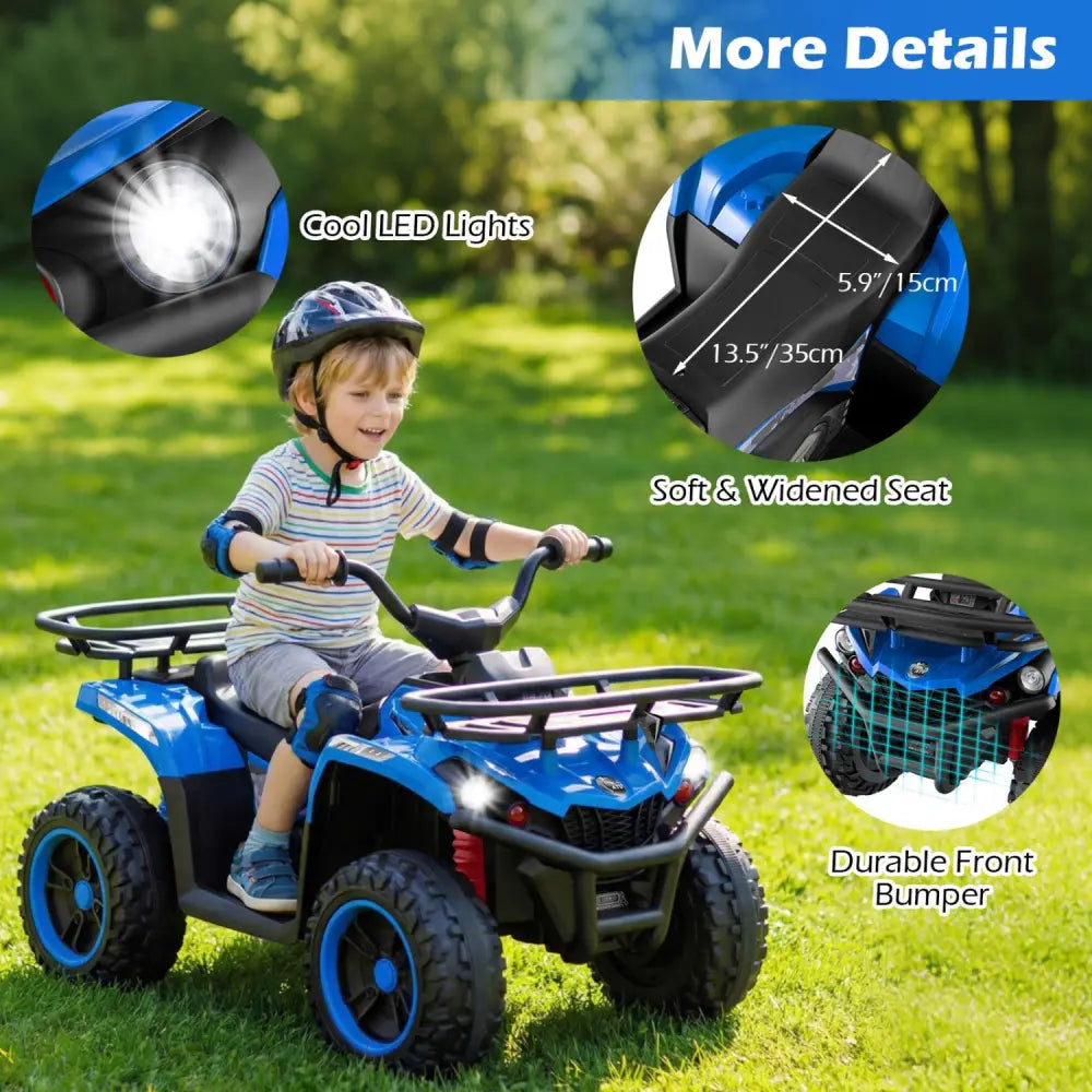 24V Electric Ride On Quad with LED Headlights-Blue - Blue - Powered Ride On Toys