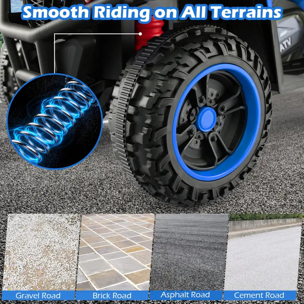 24V Electric Ride On Quad with LED Headlights-Blue - Blue - Powered Ride On Toys