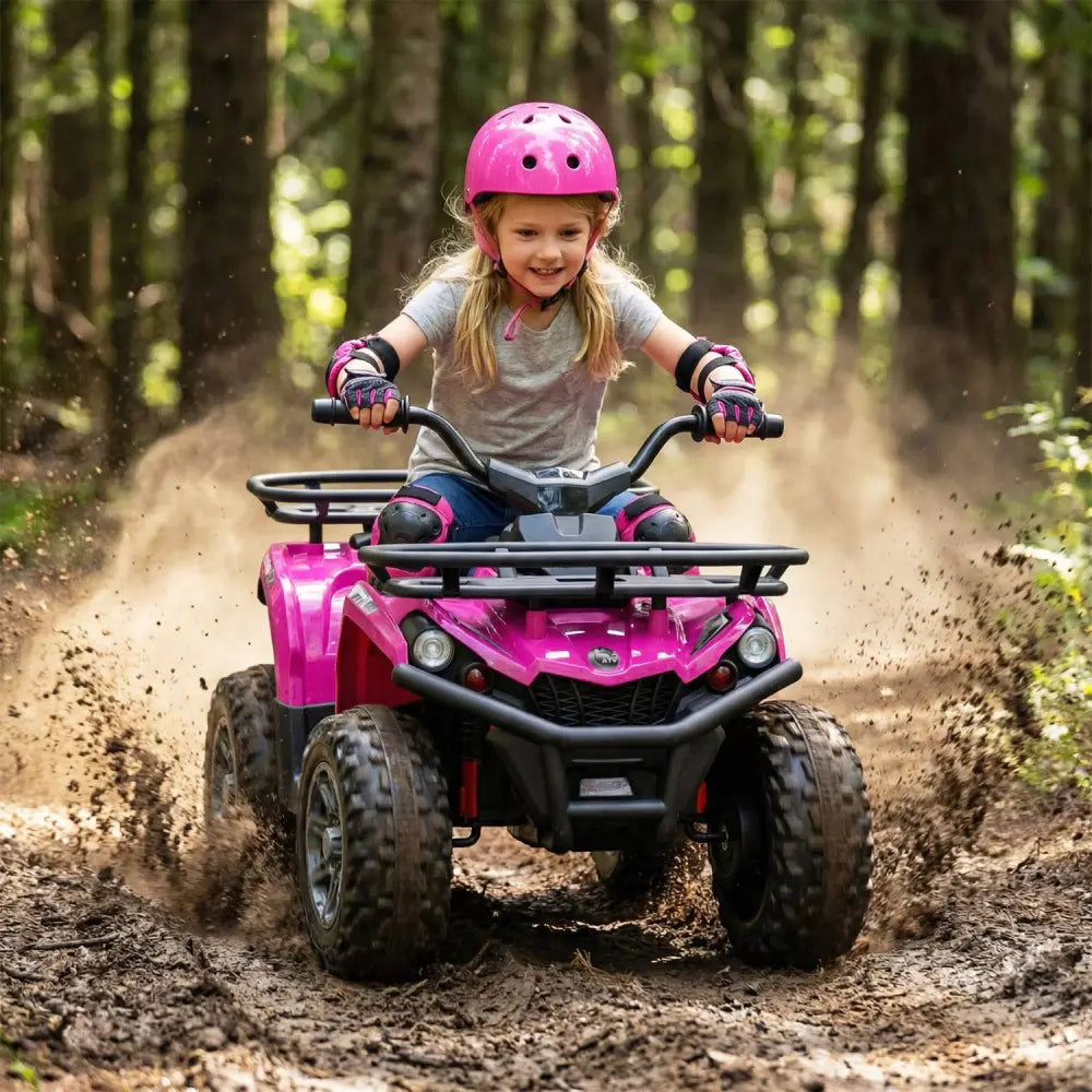 24V Electric Ride On Quad with LED Headlights-Pink - Pink - Powered Ride On Toys