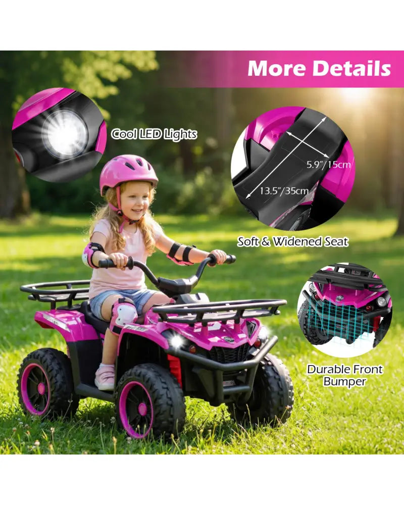 24V Electric Ride On Quad with LED Headlights-Pink - Pink - Powered Ride On Toys