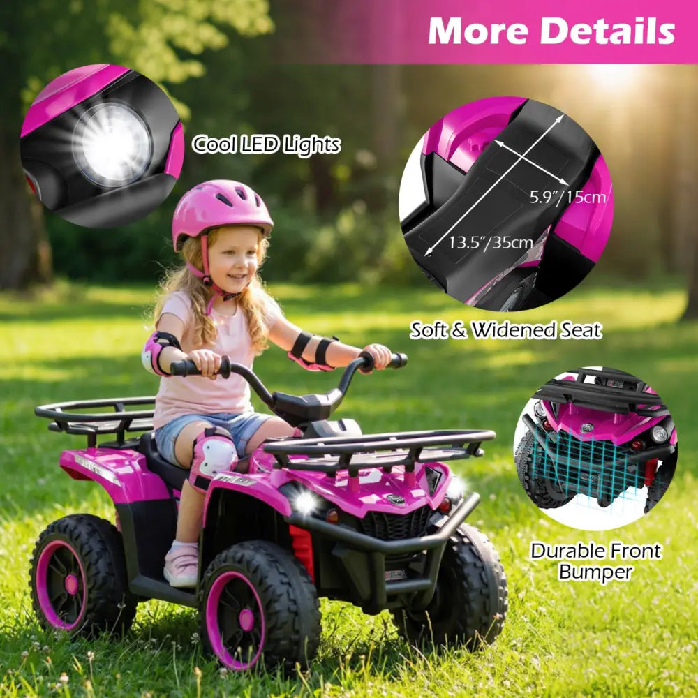 24V Electric Ride On Quad with LED Headlights-Pink - Pink - Powered Ride On Toys