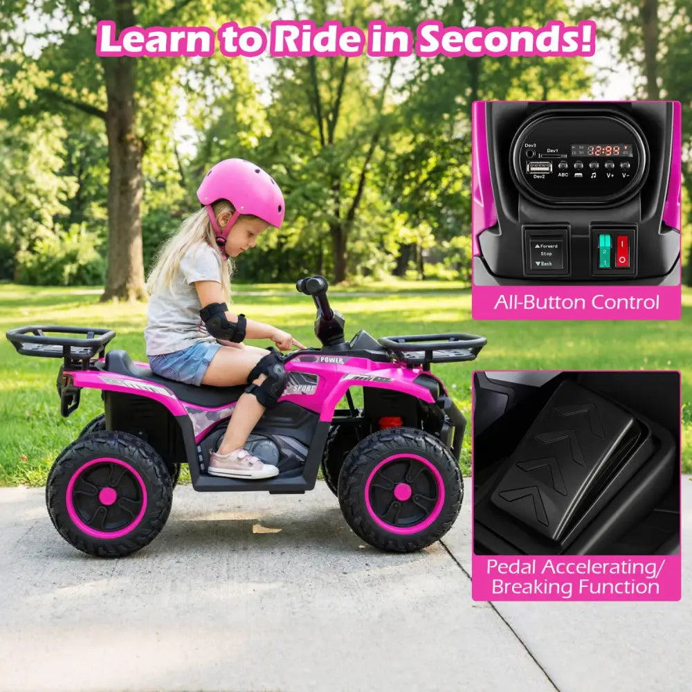 24V Electric Ride On Quad with LED Headlights-Pink - Pink - Powered Ride On Toys