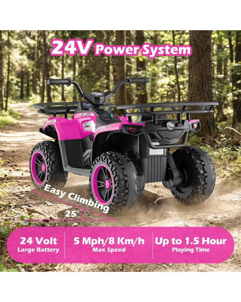 24V Electric Ride On Quad with LED Headlights-Pink - Pink - Powered Ride On Toys