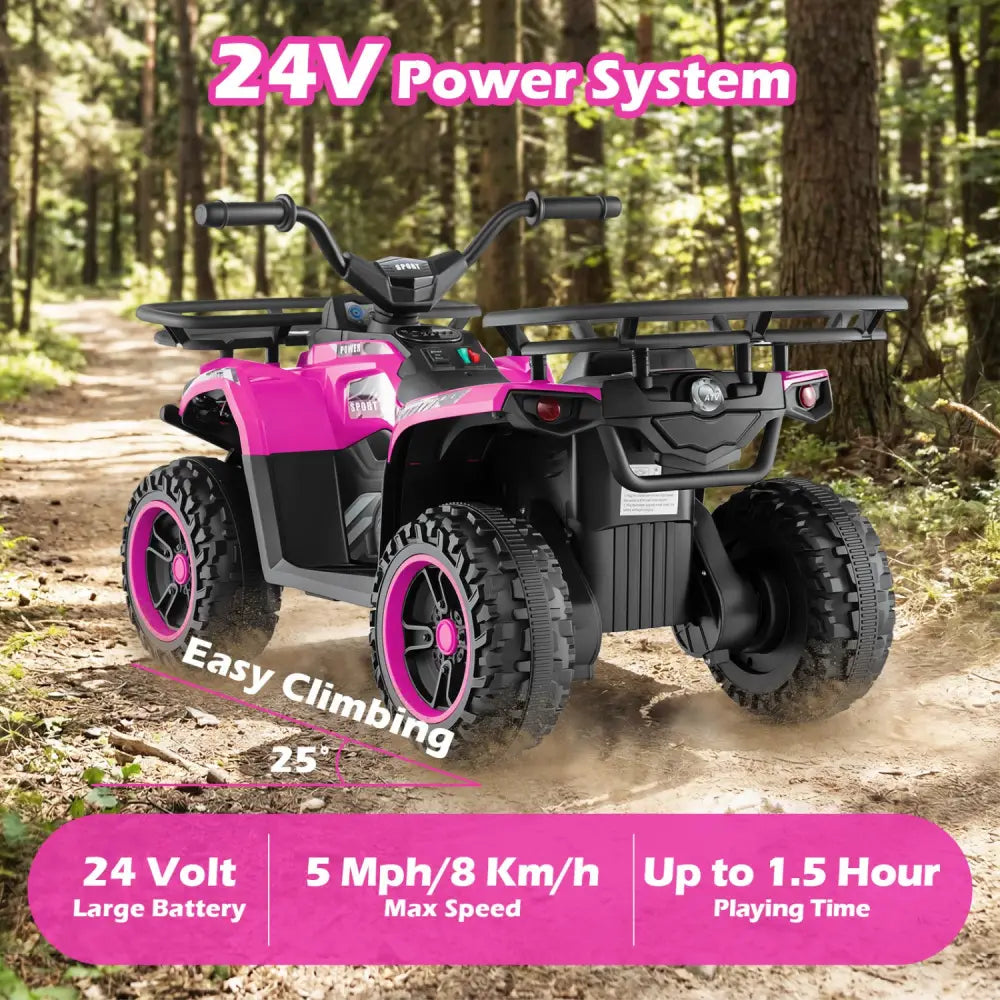 24V Electric Ride On Quad with LED Headlights-Pink - Pink - Powered Ride On Toys