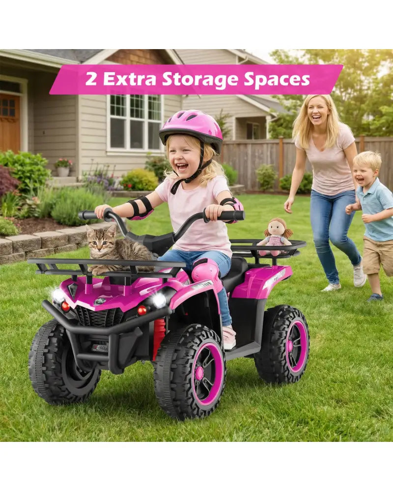 24V Electric Ride On Quad with LED Headlights-Pink - Pink - Powered Ride On Toys