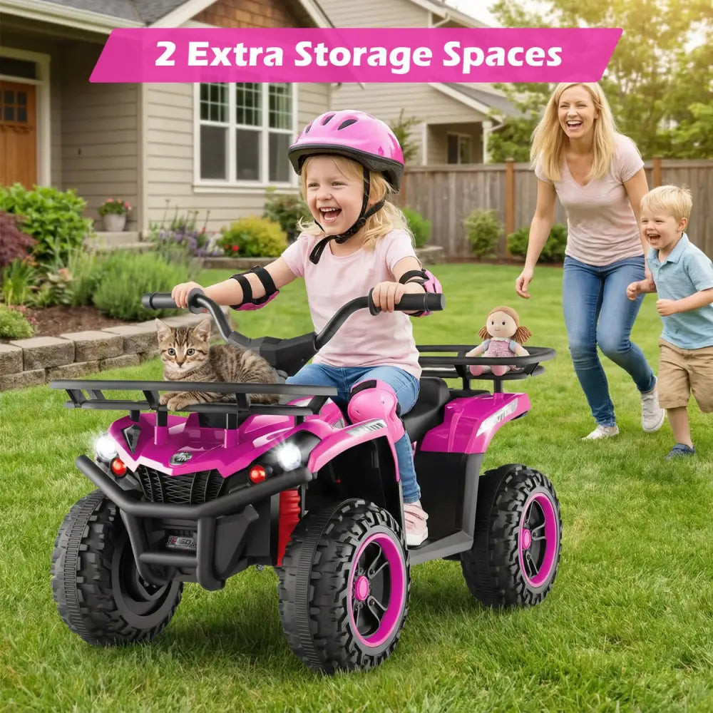 24V Electric Ride On Quad with LED Headlights-Pink - Pink - Powered Ride On Toys