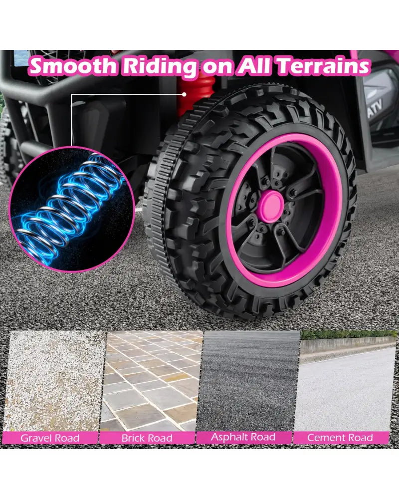 24V Electric Ride On Quad with LED Headlights-Pink - Pink - Powered Ride On Toys