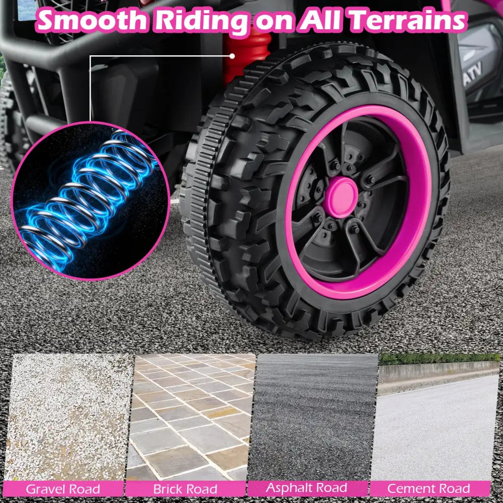 24V Electric Ride On Quad with LED Headlights-Pink - Pink - Powered Ride On Toys