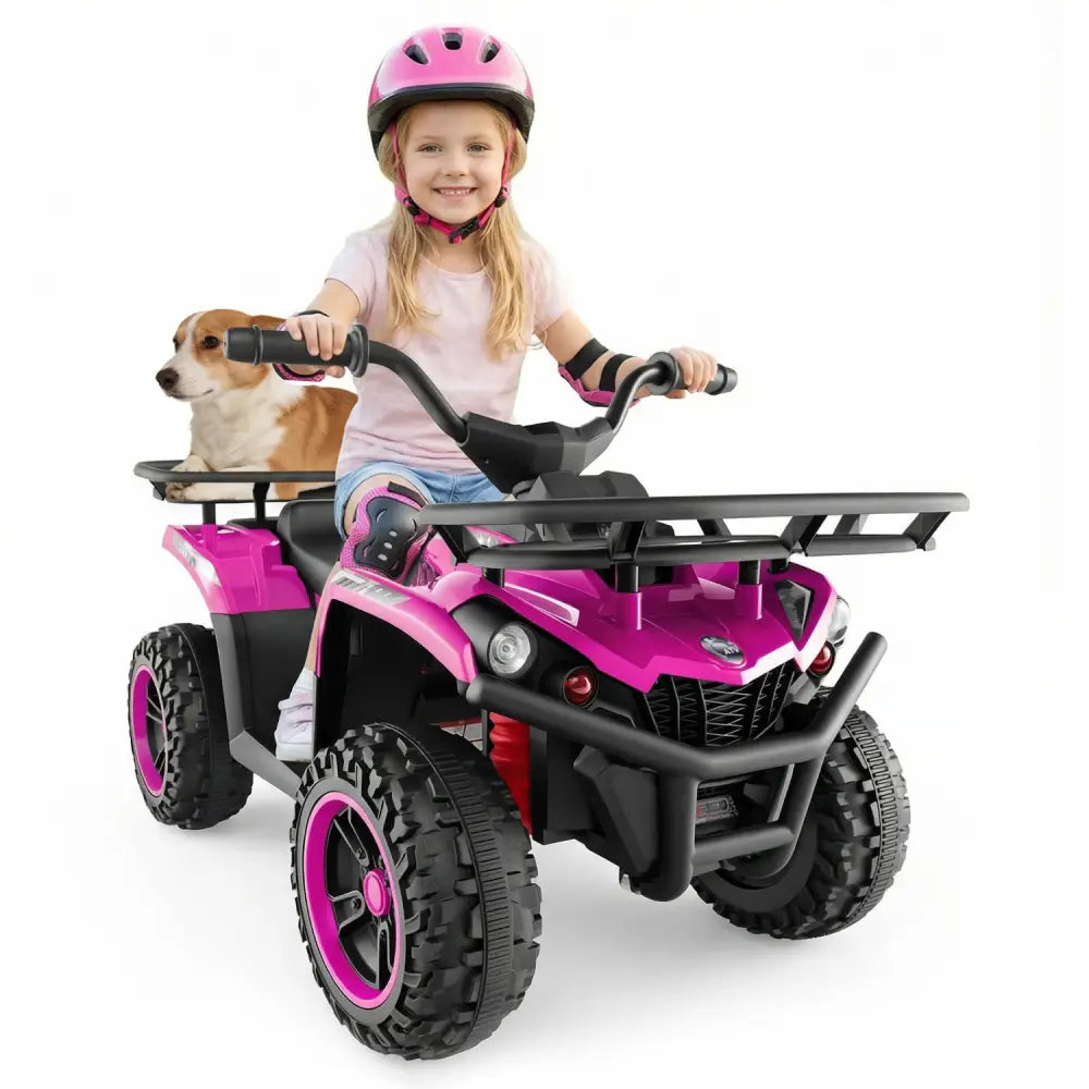 24V Electric Ride On Quad with LED Headlights-Pink - Pink - Powered Ride On Toys
