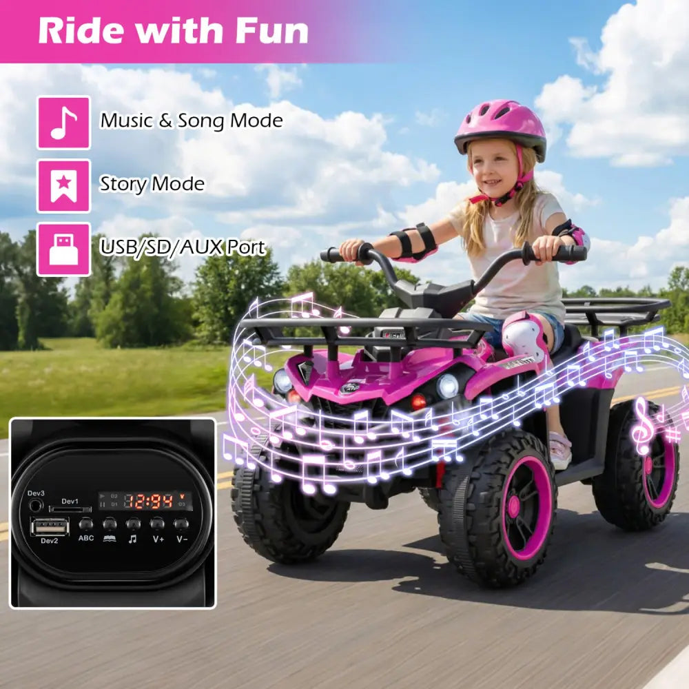 24V Electric Ride On Quad with LED Headlights-Pink - Pink - Powered Ride On Toys
