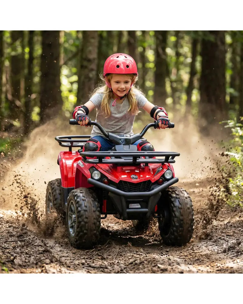 24V Electric Ride On Quad with LED Headlights-Red - Red - Powered Ride On Toys