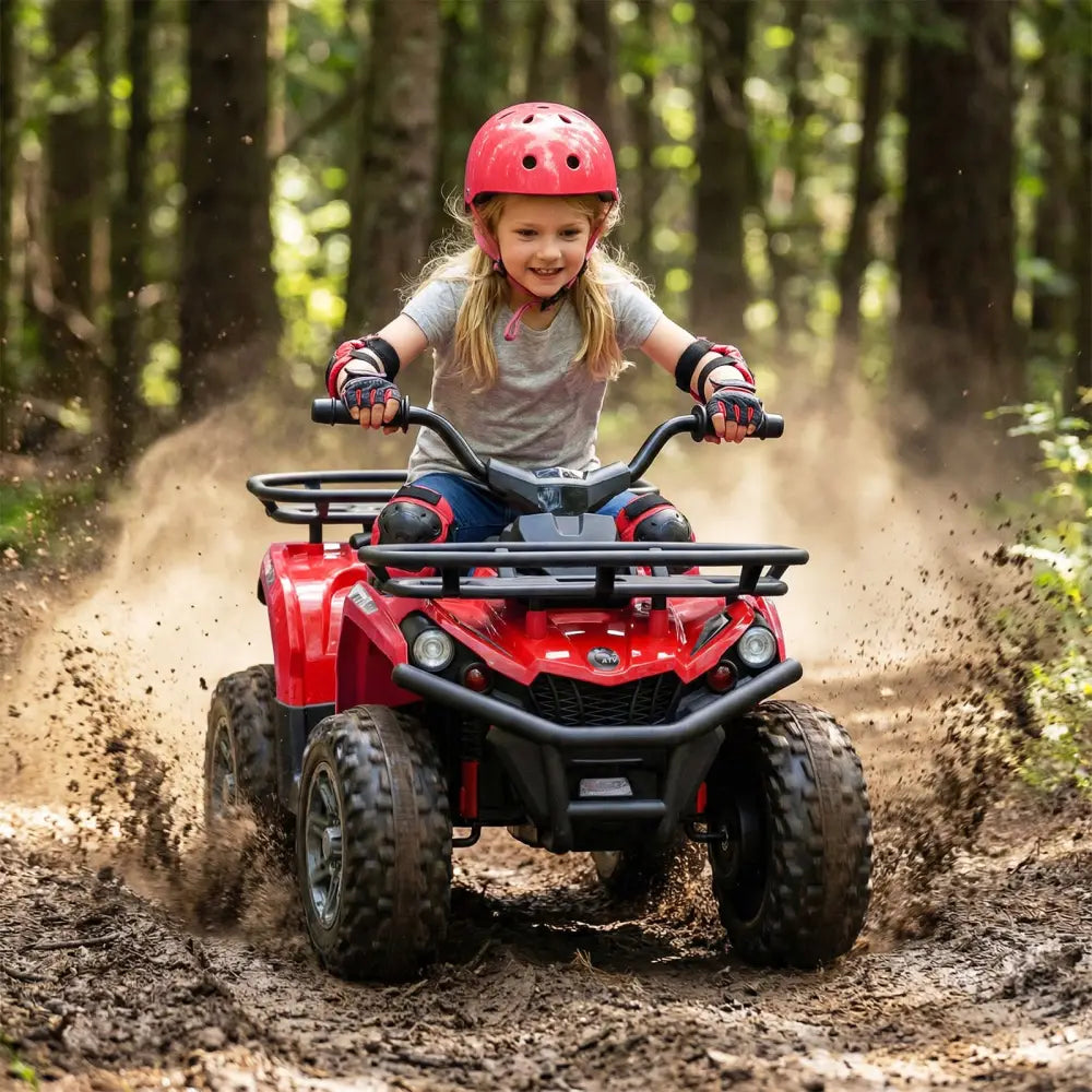 24V Electric Ride On Quad with LED Headlights-Red - Red - Powered Ride On Toys