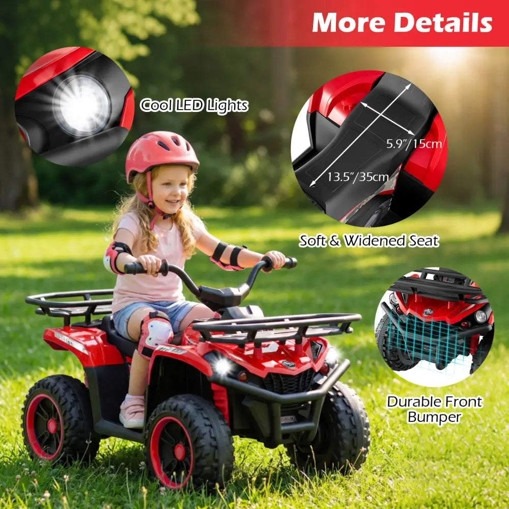 24V Electric Ride On Quad with LED Headlights-Red - Red - Powered Ride On Toys