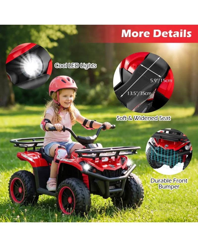 24V Electric Ride On Quad with LED Headlights-Red - Red - Powered Ride On Toys
