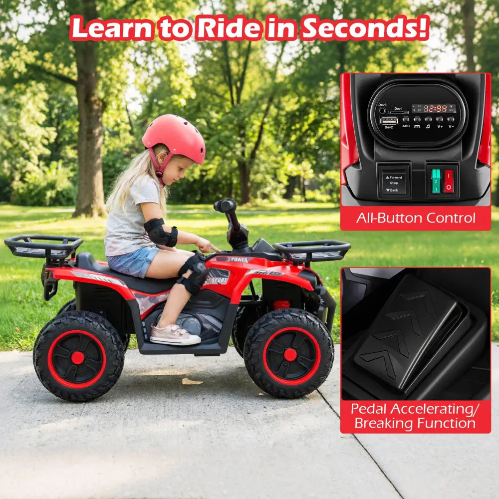 24V Electric Ride On Quad with LED Headlights-Red - Red - Powered Ride On Toys
