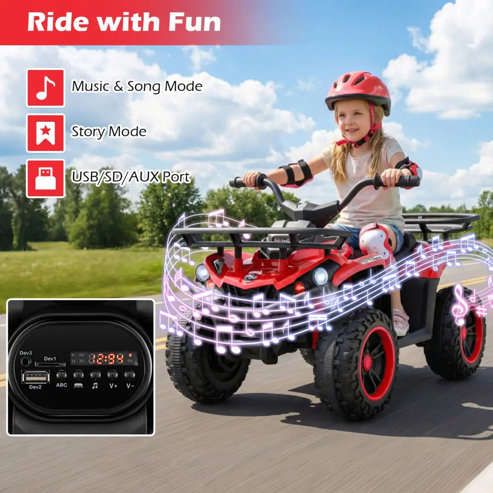 24V Electric Ride On Quad with LED Headlights-Red - Red - Powered Ride On Toys