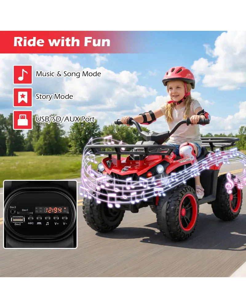 24V Electric Ride On Quad with LED Headlights-Red - Red - Powered Ride On Toys