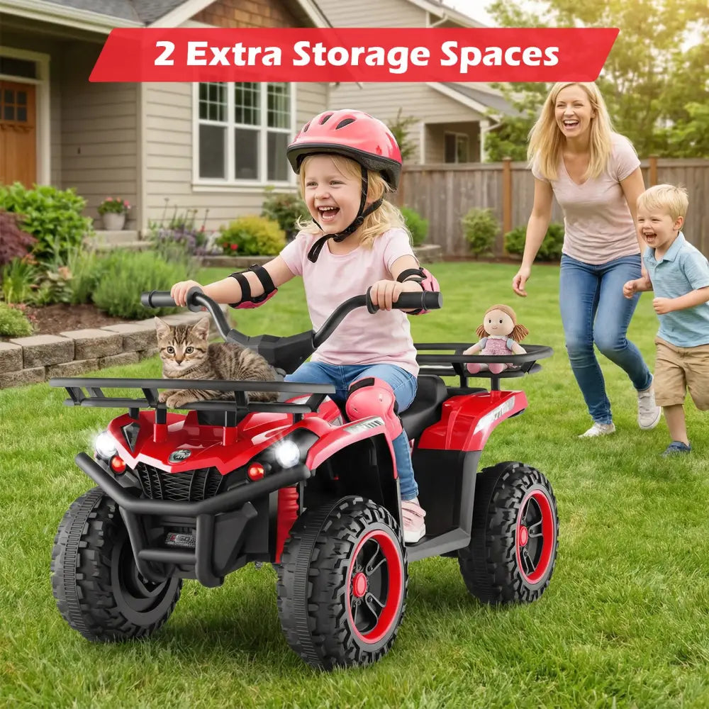 24V Electric Ride On Quad with LED Headlights-Red - Red - Powered Ride On Toys
