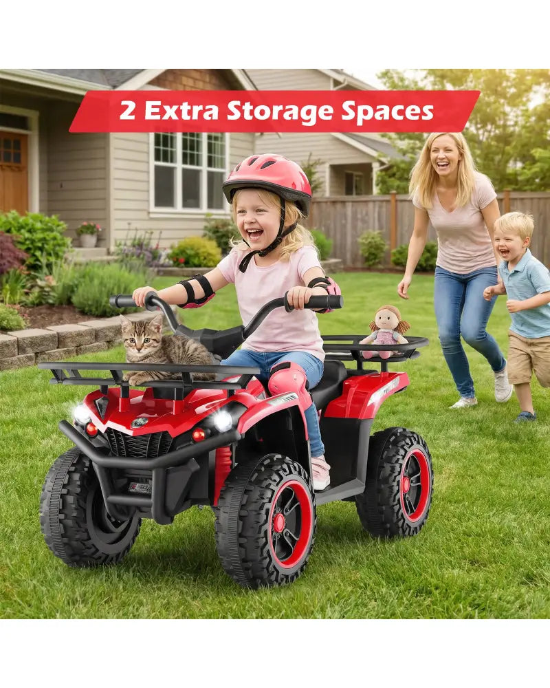 24V Electric Ride On Quad with LED Headlights-Red - Red - Powered Ride On Toys