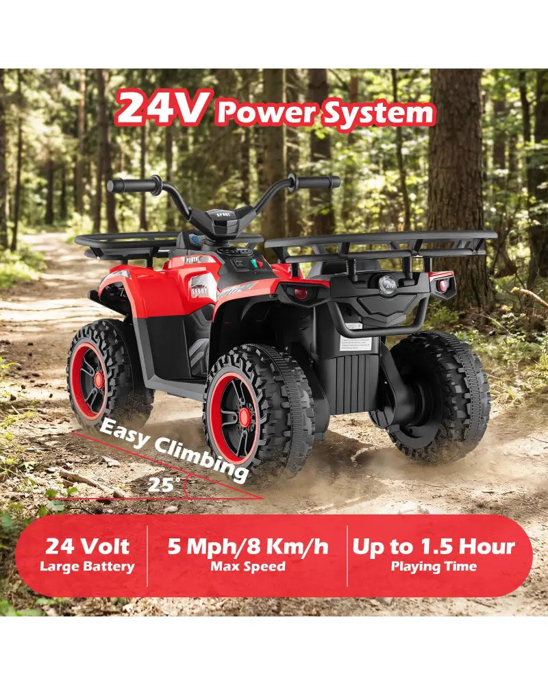 24V Electric Ride On Quad with LED Headlights-Red - Red - Powered Ride On Toys
