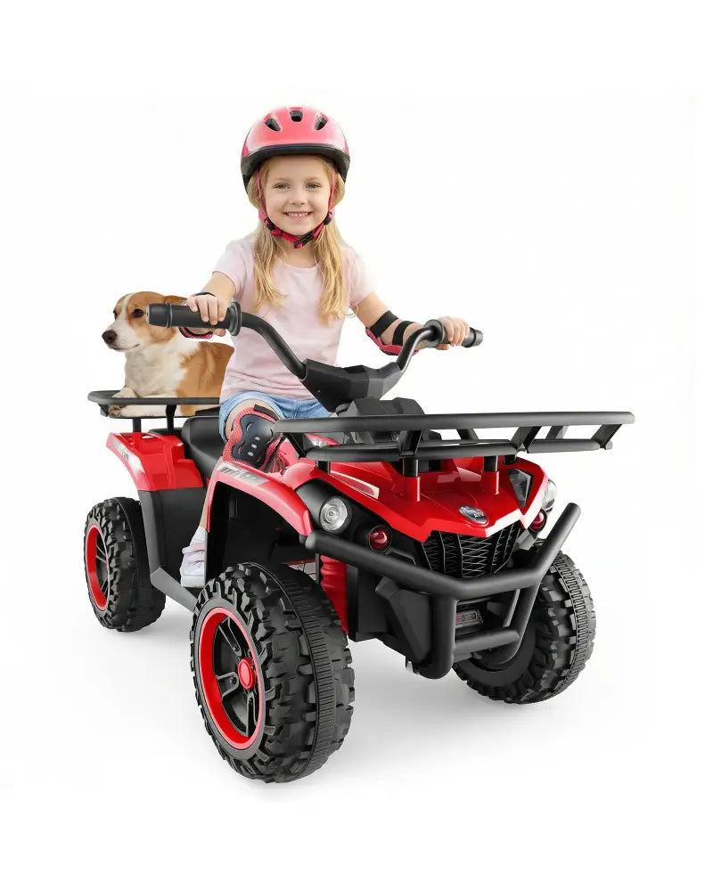 24V Electric Ride On Quad with LED Headlights-Red - Red - Powered Ride On Toys