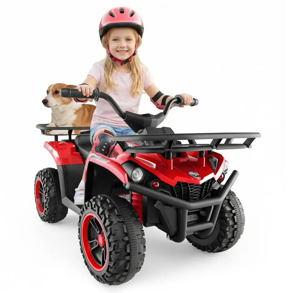 24V Electric Ride On Quad with LED Headlights-Red - Red - Powered Ride On Toys
