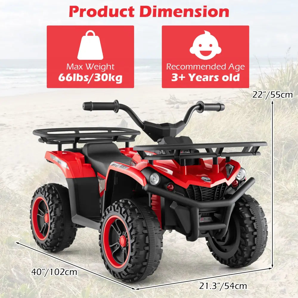 24V Electric Ride On Quad with LED Headlights-Red - Red - Powered Ride On Toys