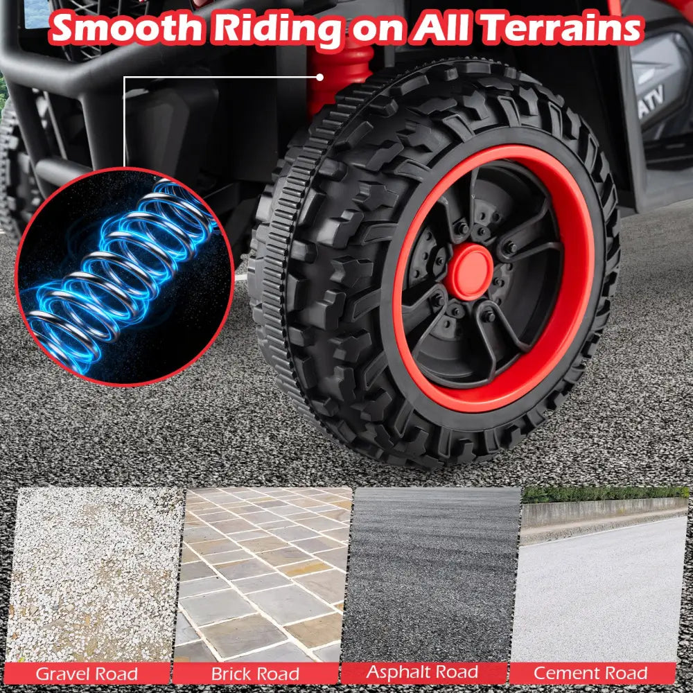 24V Electric Ride On Quad with LED Headlights-Red - Red - Powered Ride On Toys