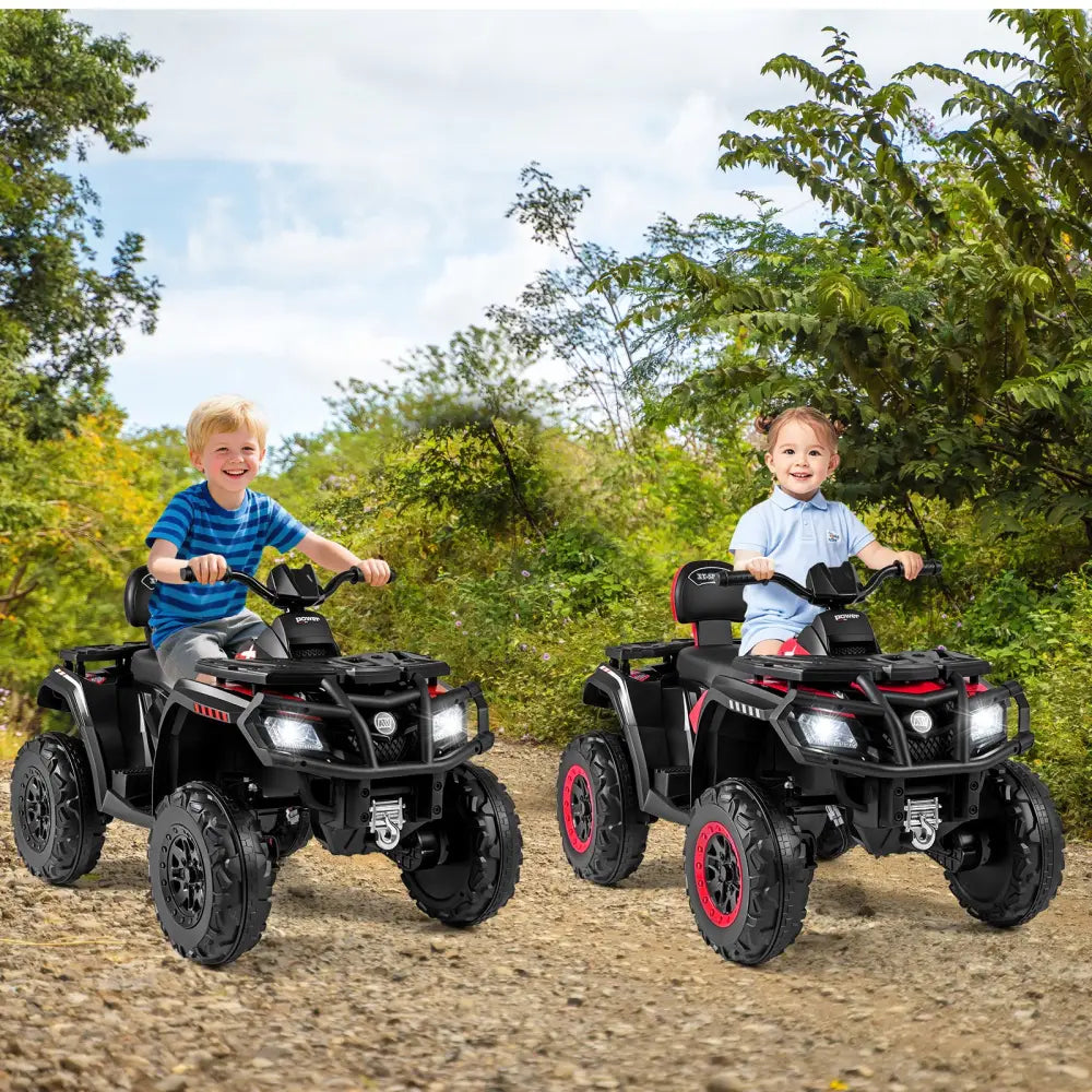 24V Kids ATV 2-Seater with 4 Motors with LED Lights and Music-Black - Black - Powered Ride On Toys