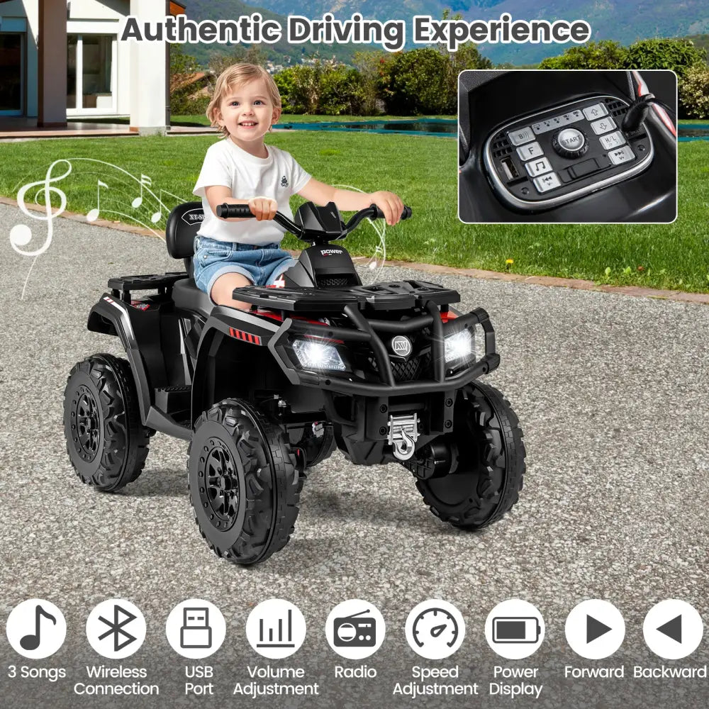 24V Kids ATV 2-Seater with 4 Motors with LED Lights and Music-Black - Black - Powered Ride On Toys