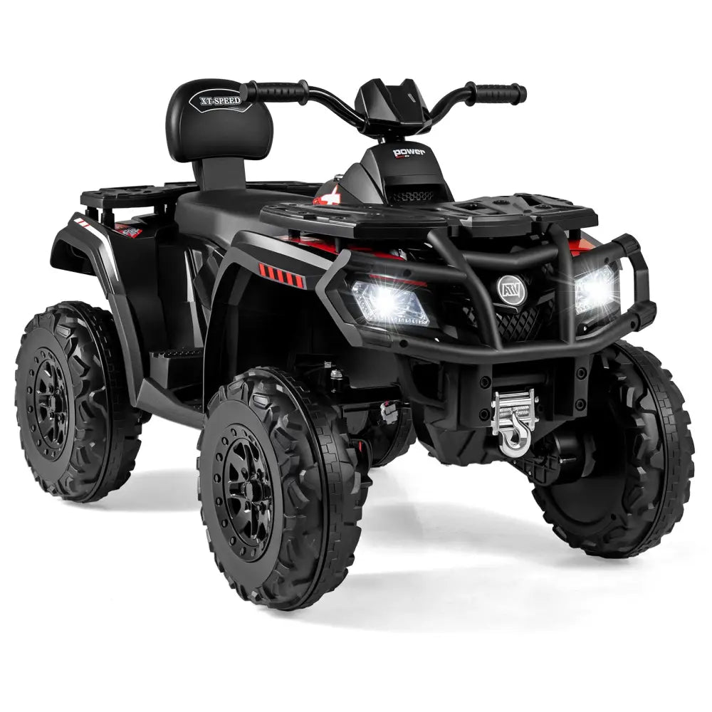 24V Kids ATV 2-Seater with 4 Motors with LED Lights and Music-Black - Black - Powered Ride On Toys