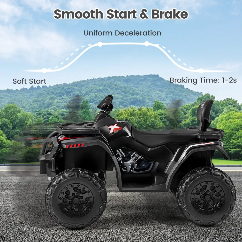 24V Kids ATV 2-Seater with 4 Motors with LED Lights and Music-Black - Black - Powered Ride On Toys