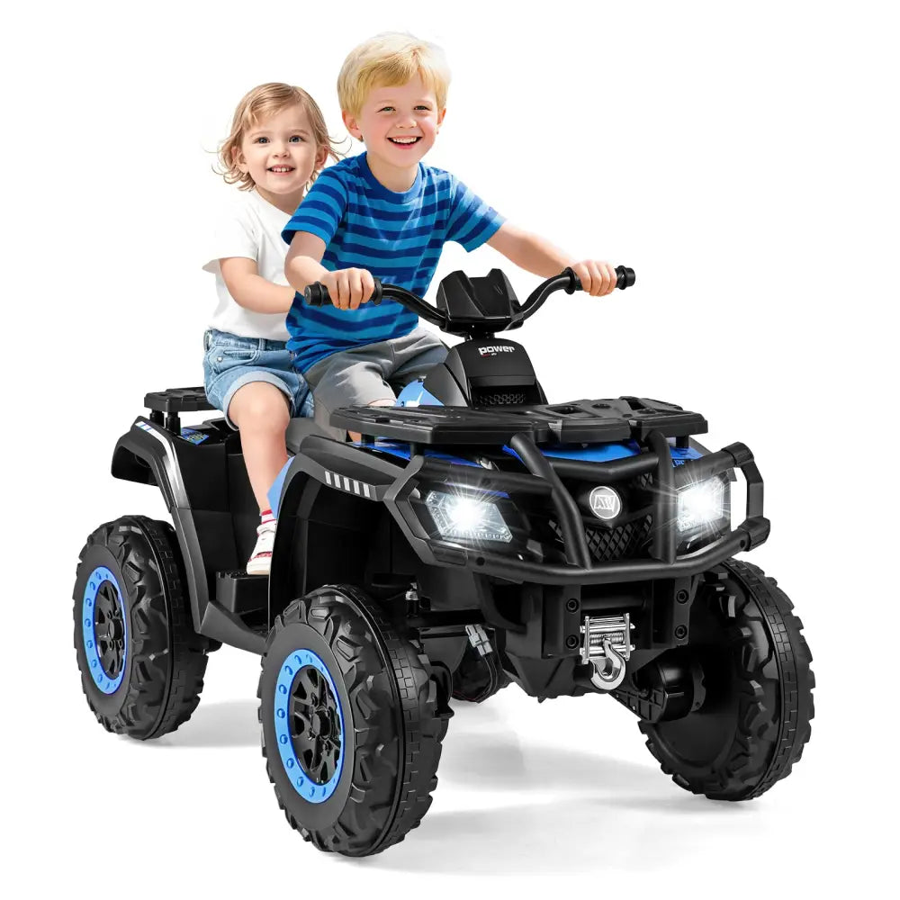 24V Kids ATV 2-Seater with 4 Motors with LED Lights and Music-Blue - Blue - Powered Ride On Toys