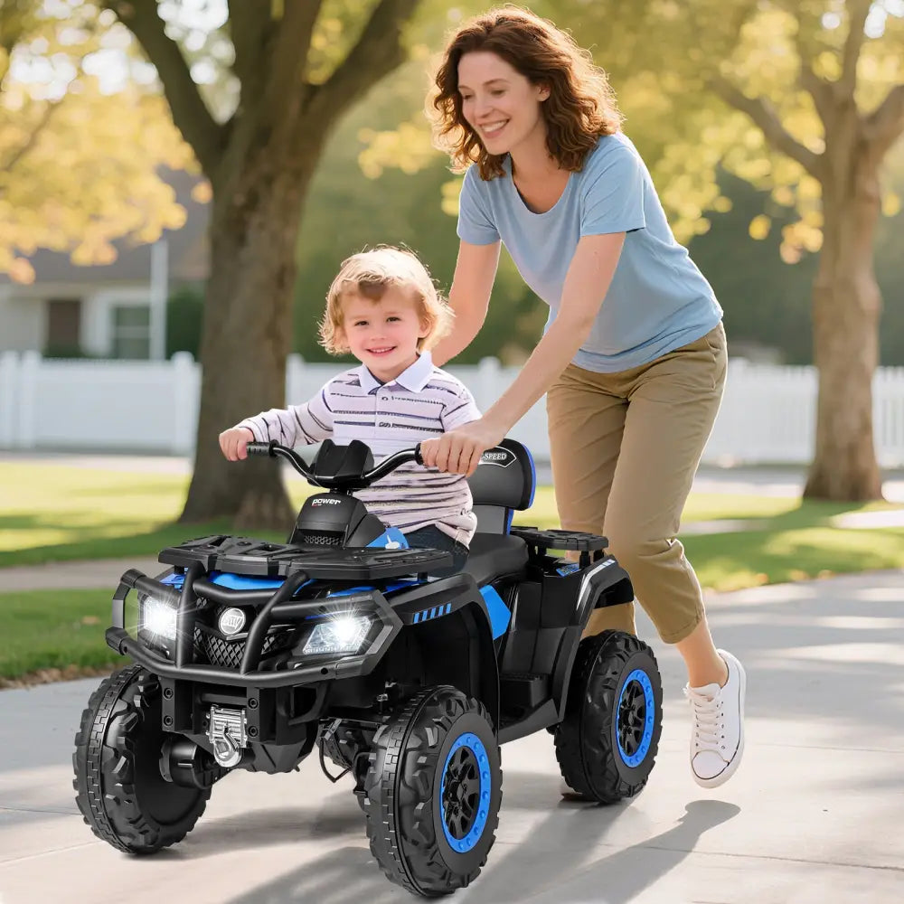 24V Kids ATV 2-Seater with 4 Motors with LED Lights and Music-Blue - Blue - Powered Ride On Toys