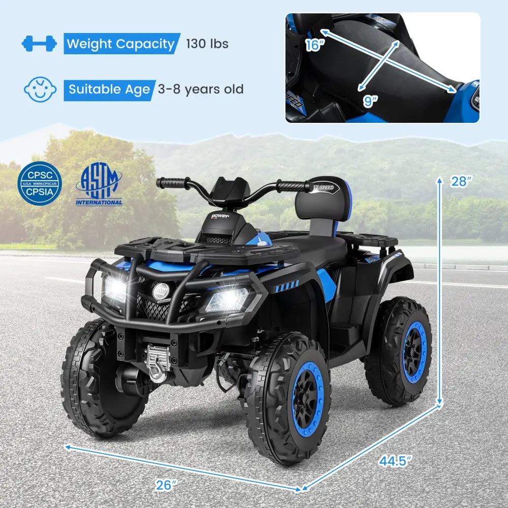 24V Kids ATV 2-Seater with 4 Motors with LED Lights and Music-Blue - Blue - Powered Ride On Toys