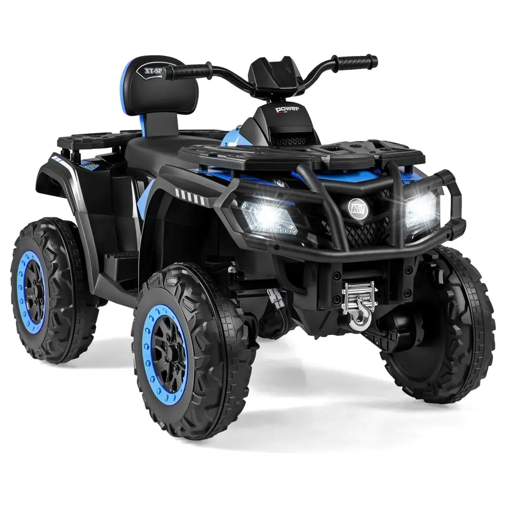 24V Kids ATV 2-Seater with 4 Motors with LED Lights and Music-Blue - Blue - Powered Ride On Toys