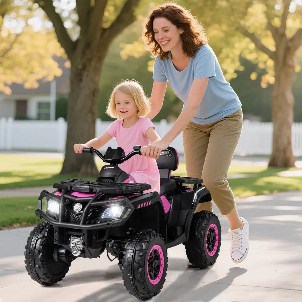 24V Kids ATV 2-Seater with 4 Motors with LED Lights and Music-Pink - Pink - Powered Ride On Toys